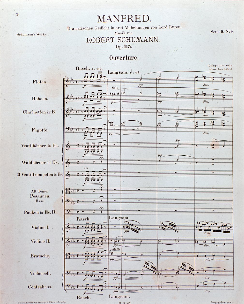 Nuty na otwarcie „Manfreda” (op. 115) niemieckiego kompozytora Roberta Schumanna (druk) autorstwa School German