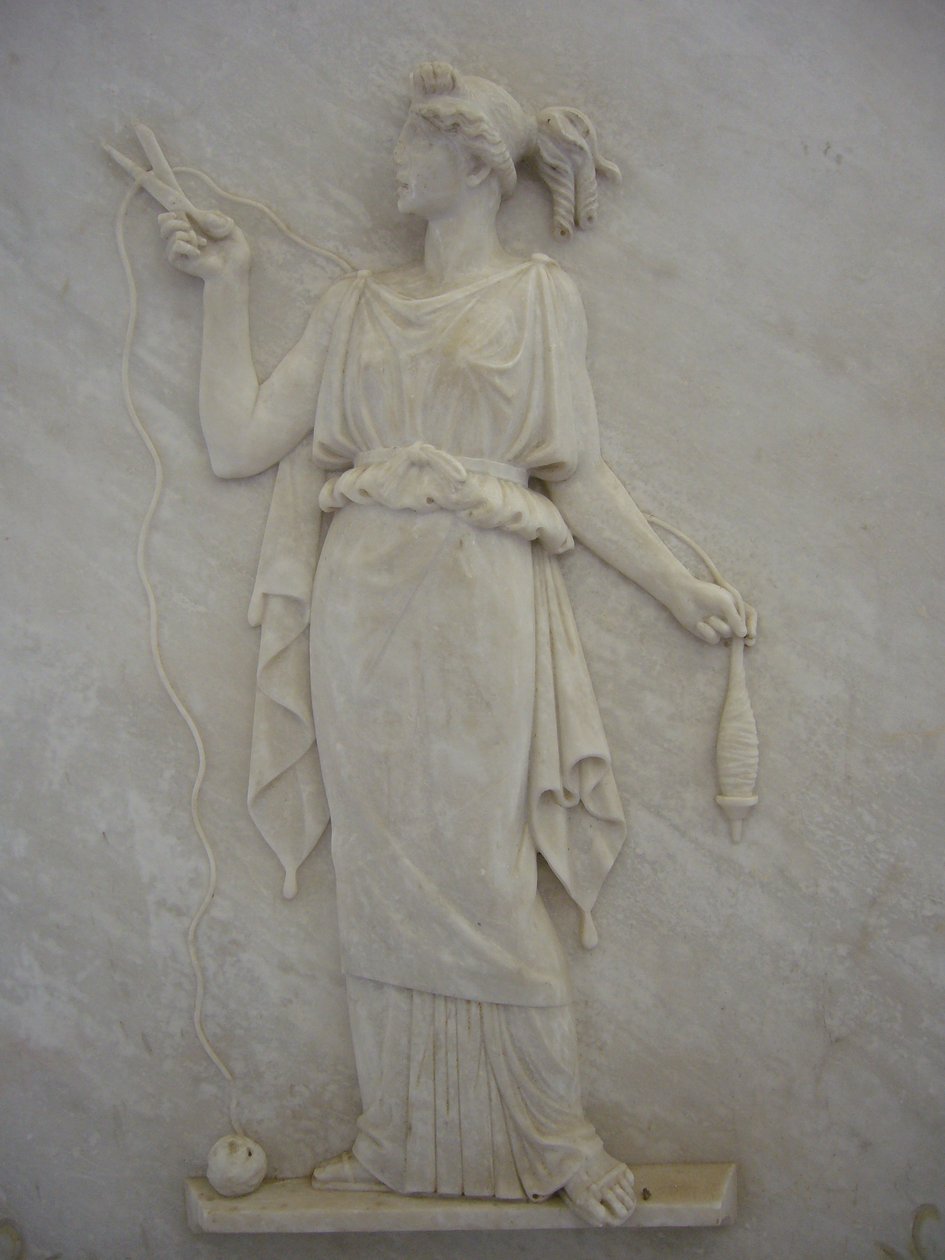 Bas relief of Atropos cutting the thread of Life (marble) autorstwa School Greek