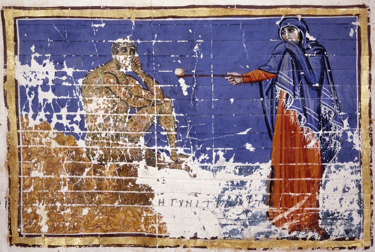 Hiob pokryty ranami - grecki rękopis z X wieku. Biblia Marciana, Wenecja. autorstwa School Greek