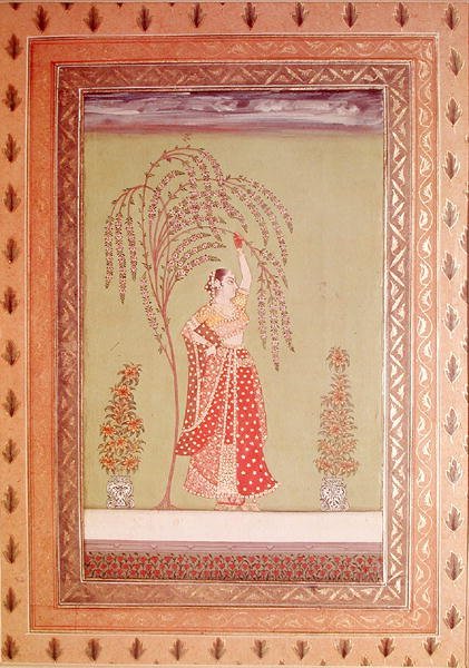 Kobieta pod drzewem (gwasz na papierze) autorstwa School Indian