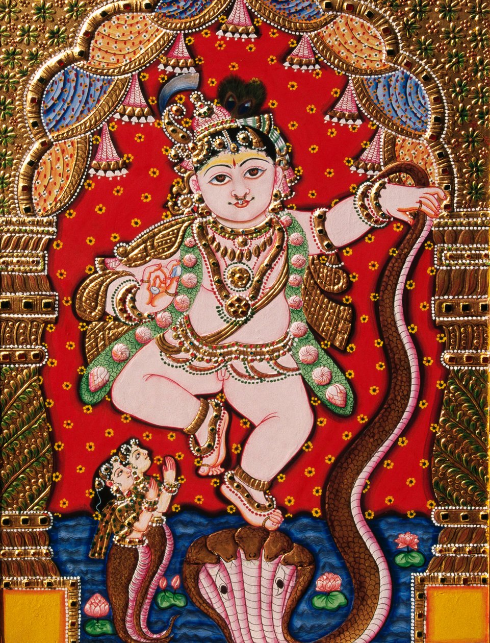 Wytłoczony obraz Pana Bal Krishna Tanjore autorstwa School Indian