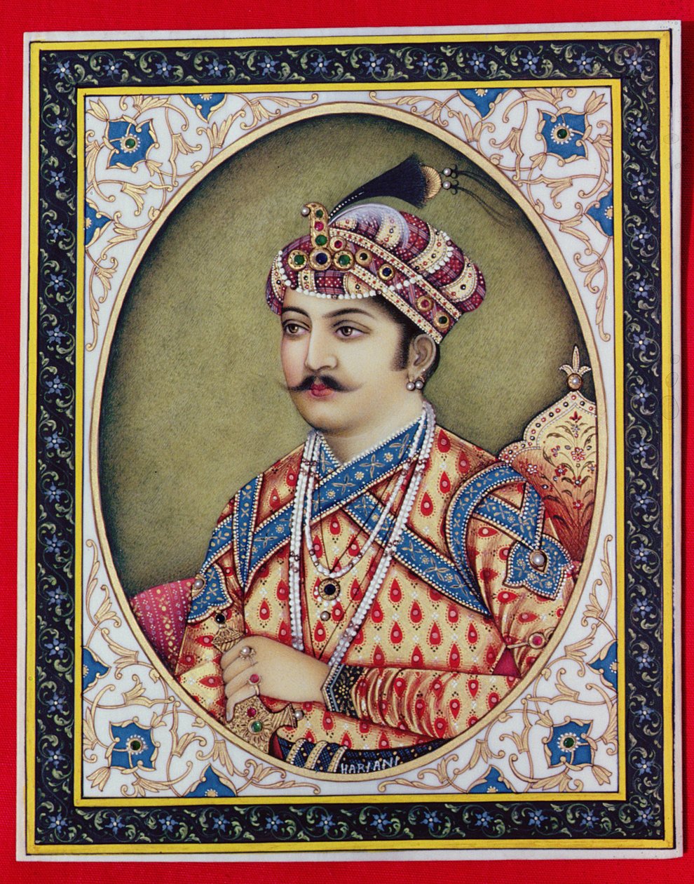 Cesarz Muhammad Akbar (1542-1605) (gwasz i akwarela na kości słoniowej) autorstwa School Indian