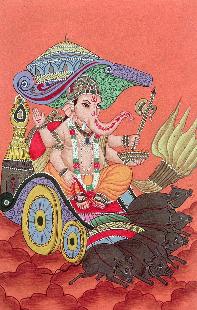 Ganesh, bóg słoń (gwasz na papierze) autorstwa School Indian