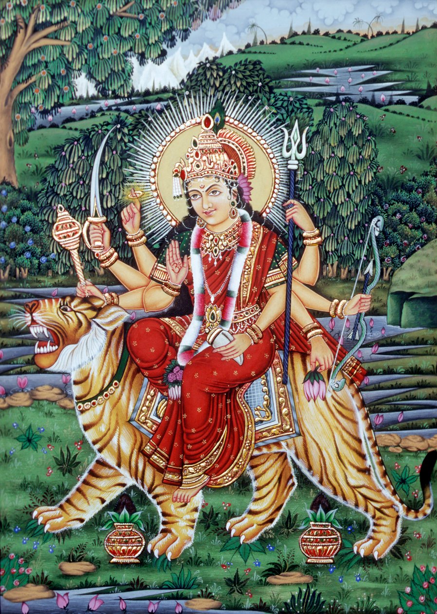 Bogini Durga w miniaturze autorstwa School Indian