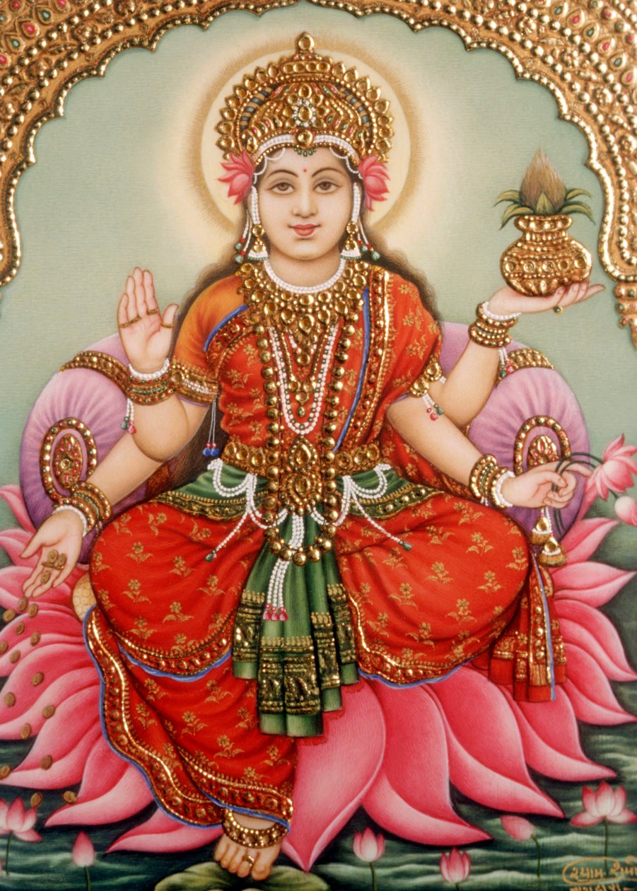 Bogini Lakshmi Laxmi miniaturowy obraz na kości słoniowej autorstwa School Indian