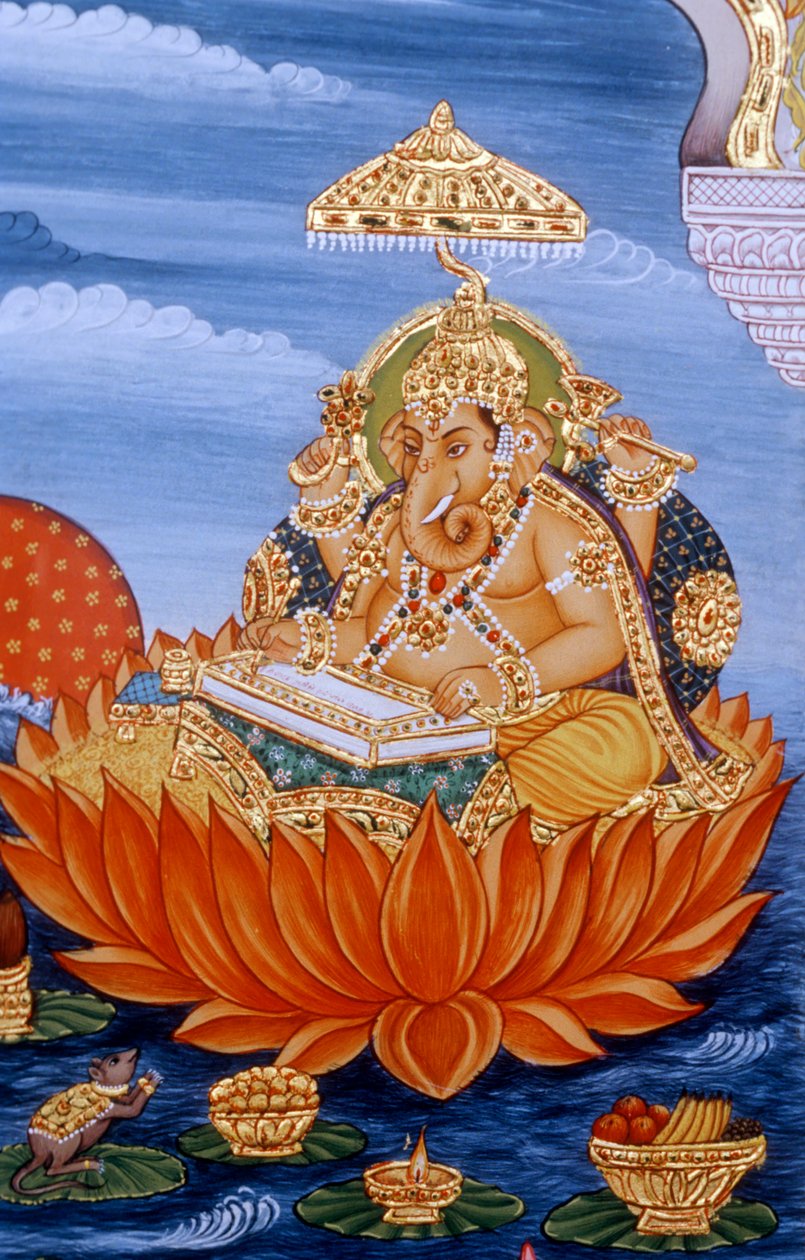 Pan Ganesh Ganpati Miniatura Malarstwo Pismo Święte autorstwa School Indian