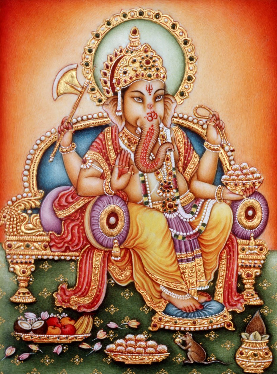 Miniaturowy obraz Pana Ganesh Ganpati na kości słoniowej autorstwa School Indian