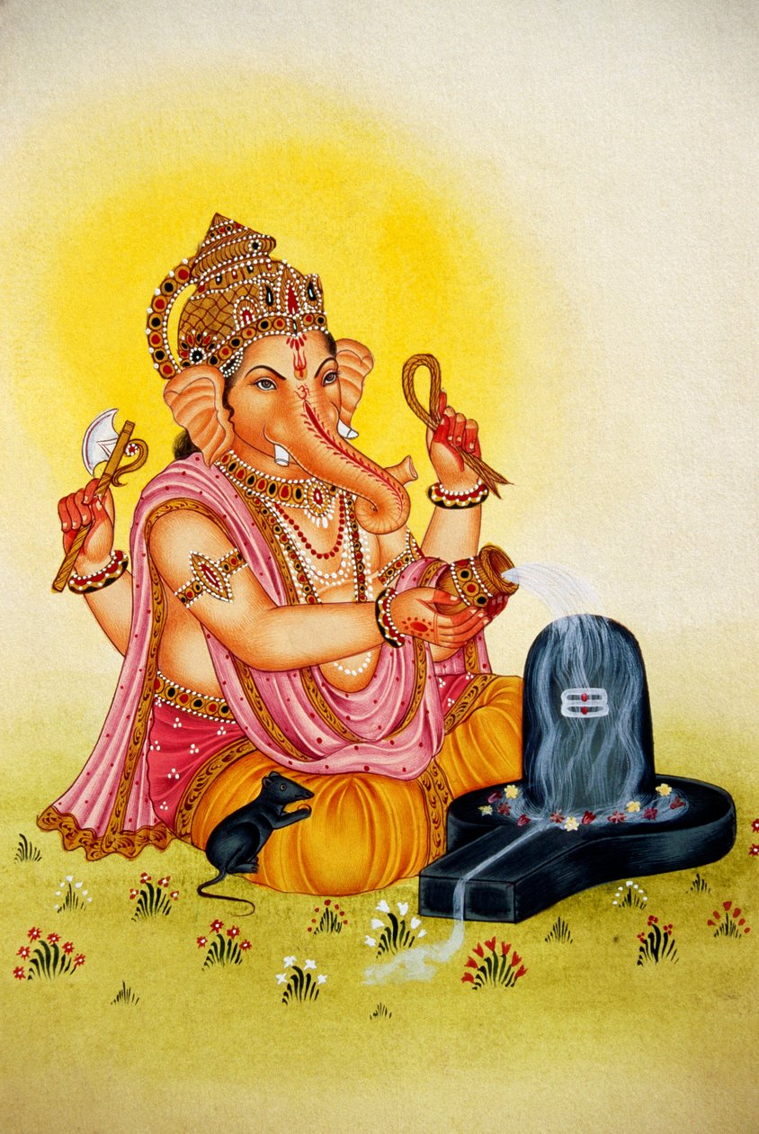 Miniaturowy obraz Lorda Ganesha Ganpati na papierze autorstwa School Indian