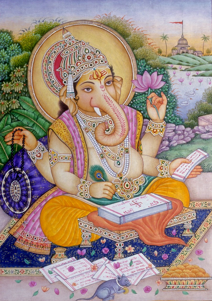Miniaturowy obraz Lorda Ganesha Ganpati na papierze autorstwa School Indian