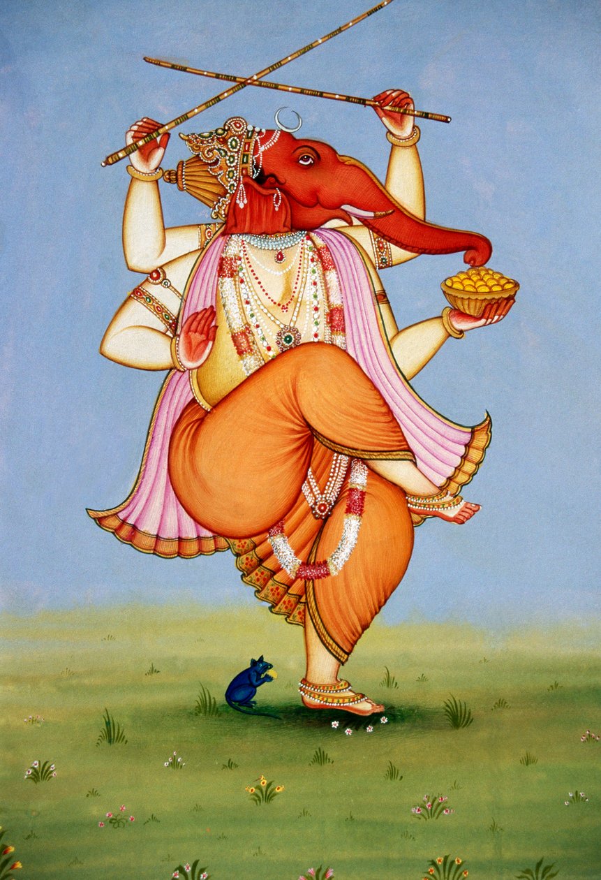 Miniaturowy obraz Lorda Ganesha Ganpati na papierze autorstwa School Indian