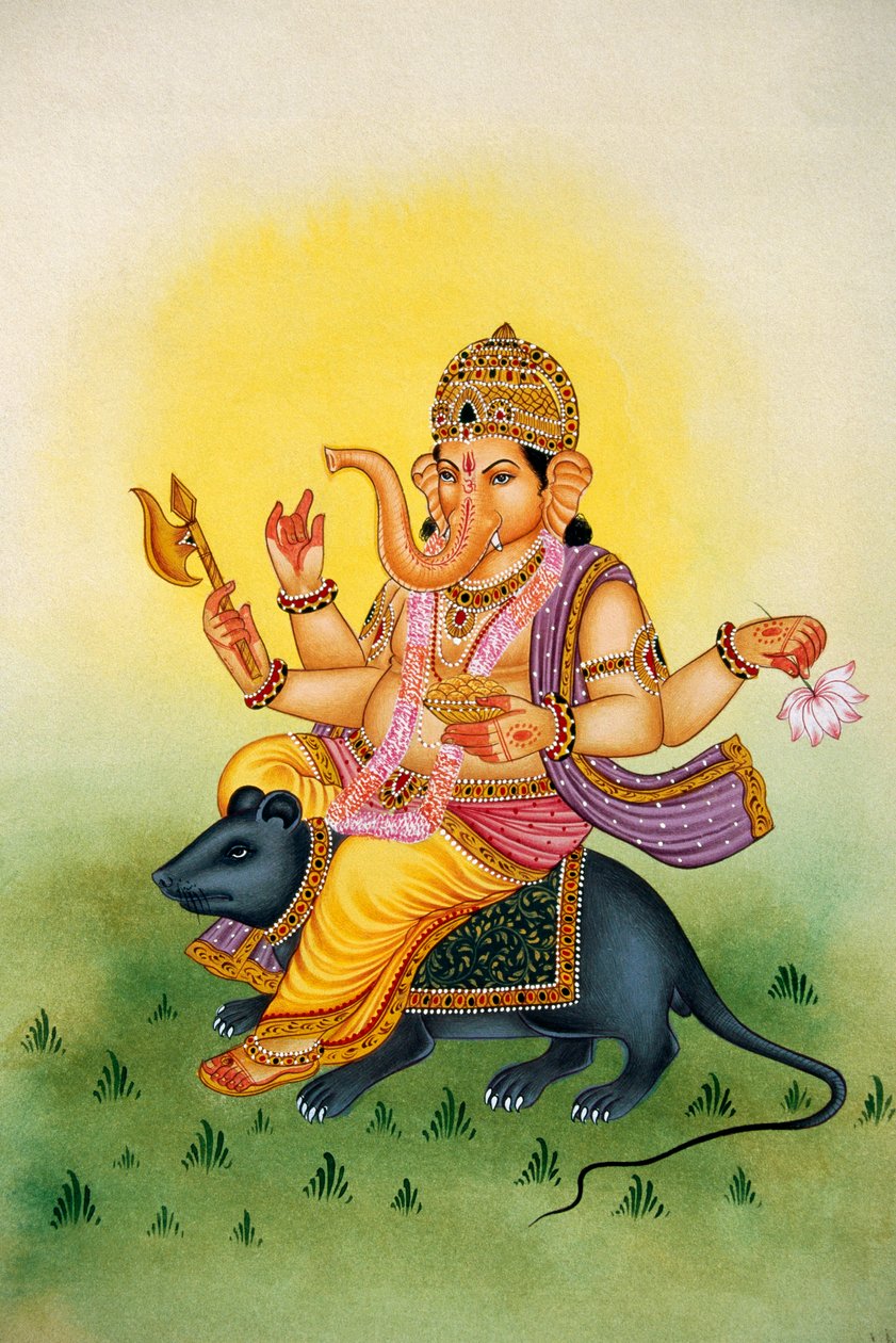 Miniaturowy obraz Lorda Ganesha Ganpati na papierze autorstwa School Indian