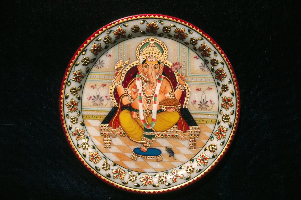 Miniaturowy obraz Lorda Ganesha Ganpati na papierze autorstwa School Indian