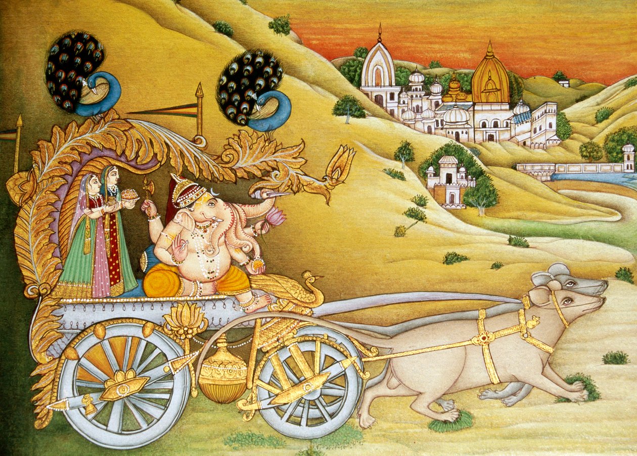 Pan Ganesh Ganpati Riddhi i Siddhi Miniatura malowana na papierze autorstwa School Indian