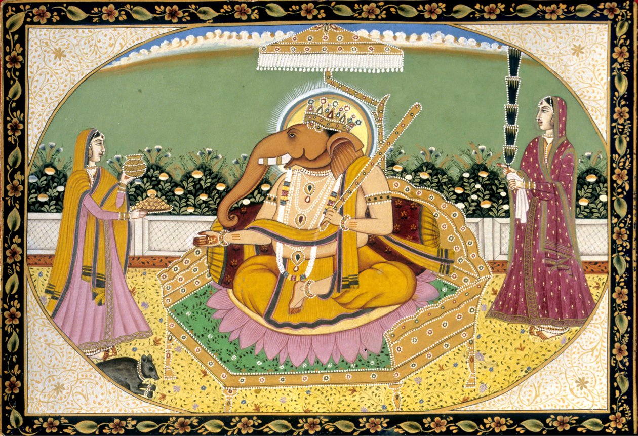 Pan Ganesh z Ridhi i Siddhi Miniatura Malarstwo Indie autorstwa School Indian