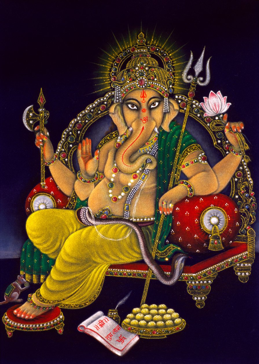 Obraz Lord Ganesha Ganpati na aksamicie autorstwa School Indian