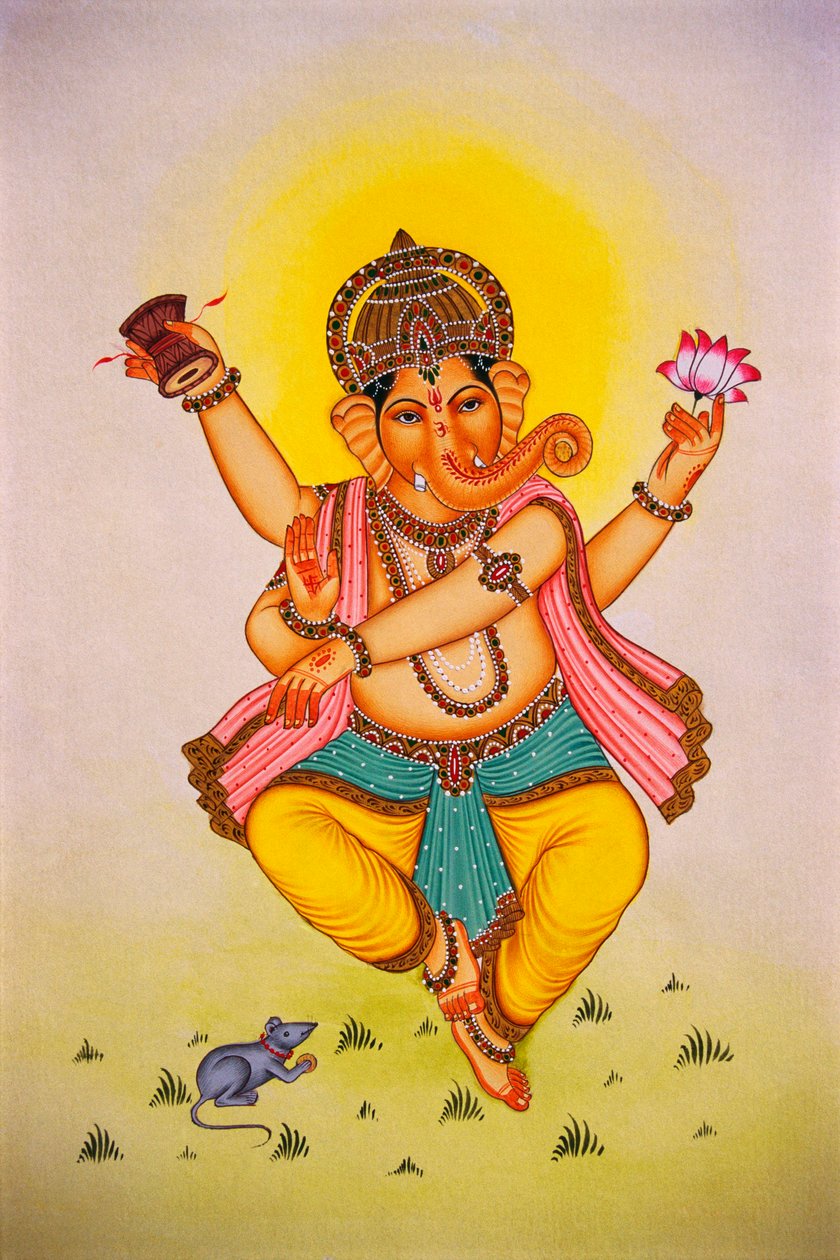Pan Ganesha Ganpati w tanecznym nastroju Miniatura malowana na papierze autorstwa School Indian