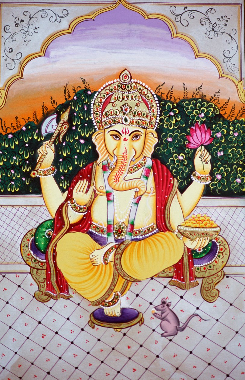 Pan Ganesha Ganpati w miniaturze malowanej na papierze autorstwa School Indian