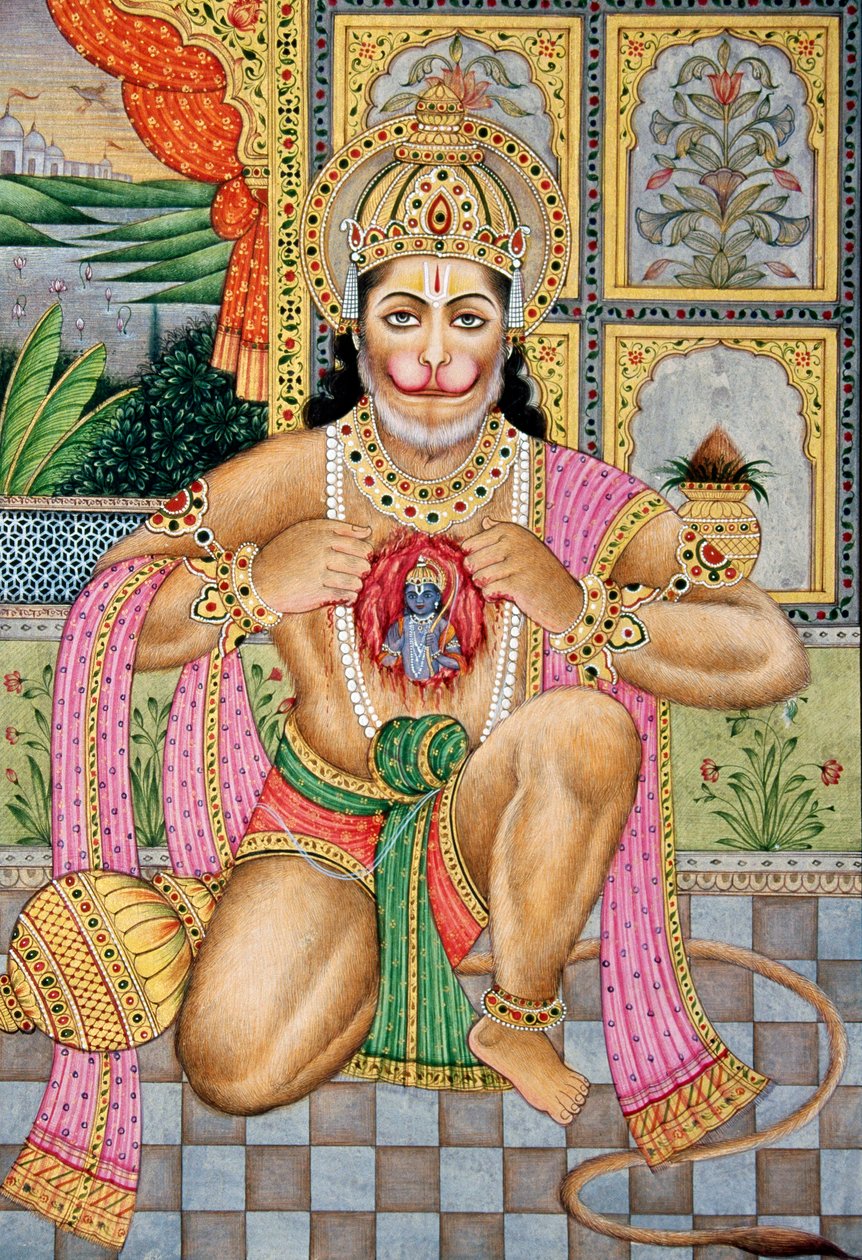 Miniaturowy obraz Lorda Hanumana na papierze autorstwa School Indian