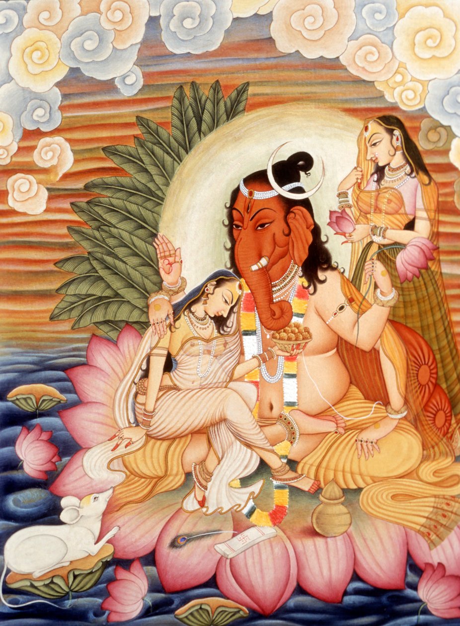 Miniatura Malarstwo Słoń Głowa Bóg Ganesh Ganpati autorstwa School Indian