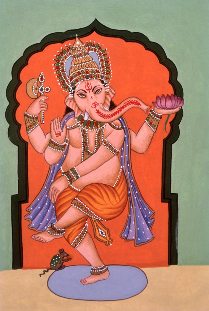 Miniatura Malarstwo Słoń Głowa Bóg Ganesh Ganpati autorstwa School Indian