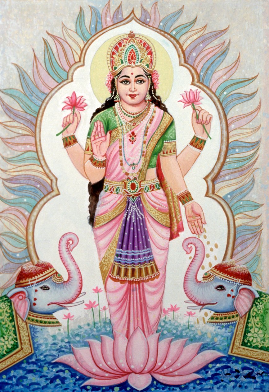 Miniatura przedstawiająca boginię Laxmi, Indie autorstwa School Indian