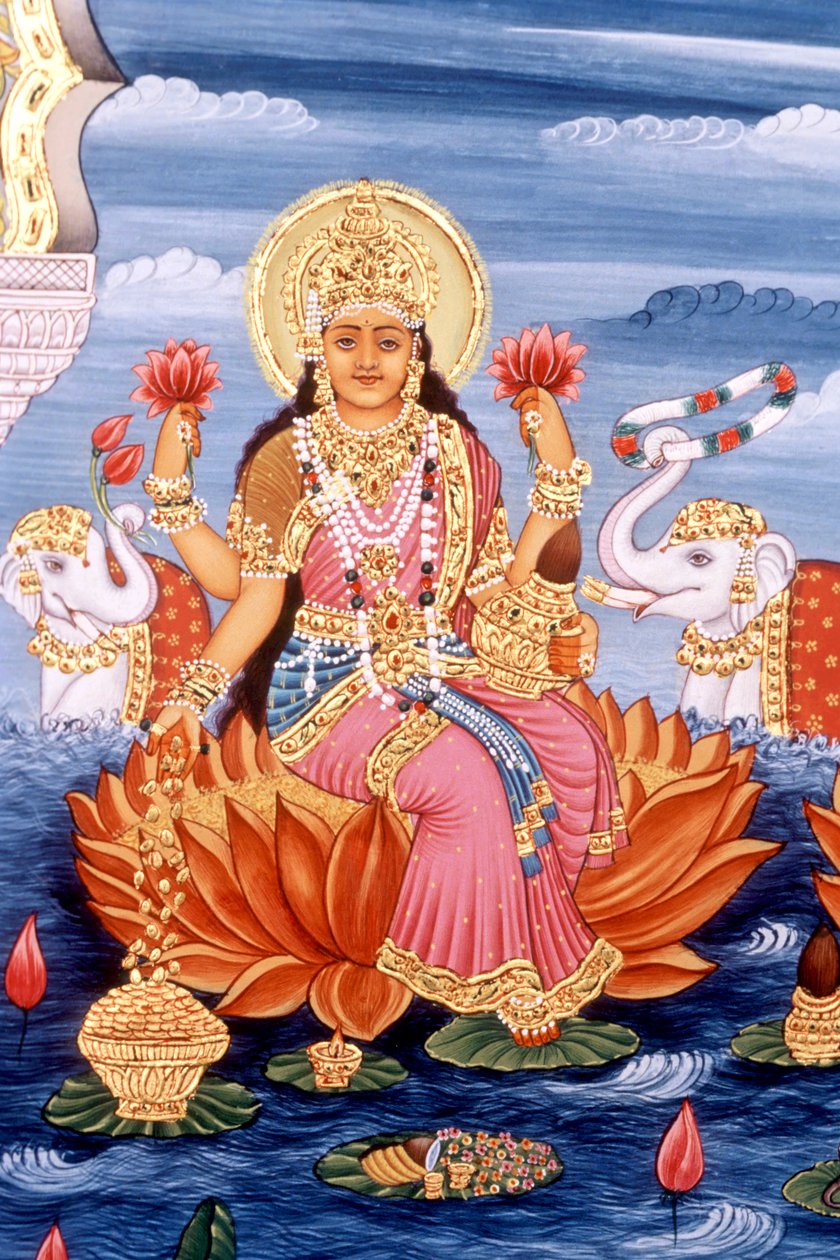 Miniatura przedstawiająca boginię Laxmi, Indie autorstwa School Indian