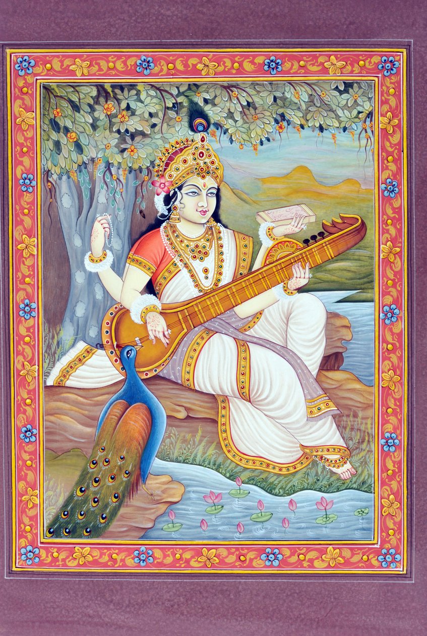Miniaturowy obraz bogini Saraswati autorstwa School Indian