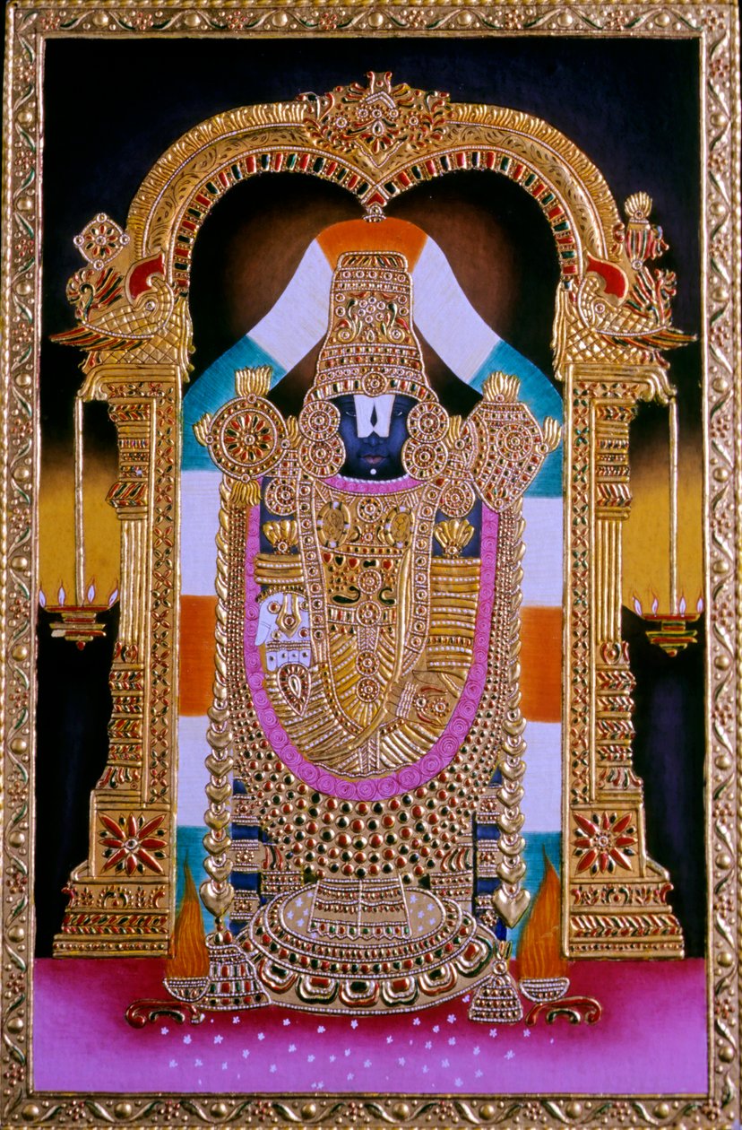 Miniaturowy obraz przedstawiający Pana Tirupati Balaji, Indie autorstwa School Indian