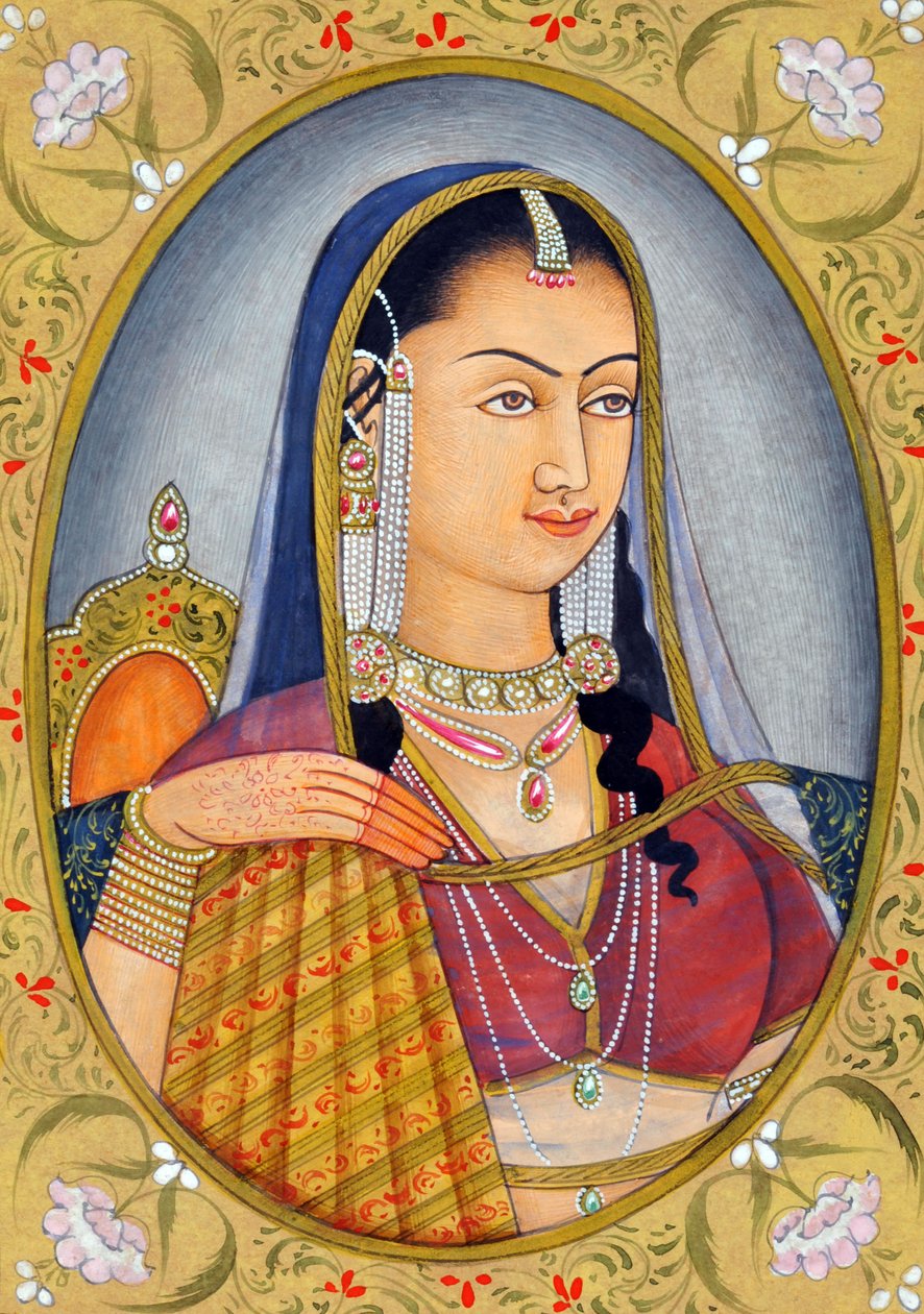 Miniatura przedstawiająca mogolską królową Jodha Bai Indie Azja autorstwa School Indian