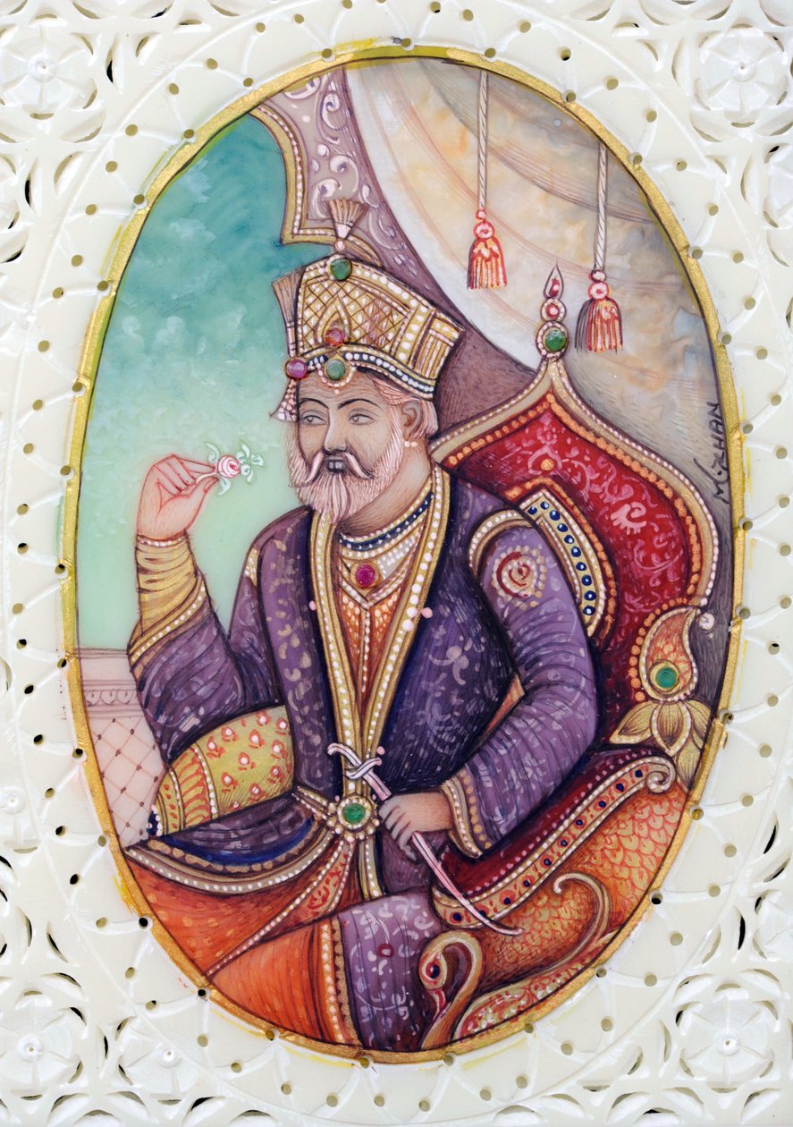 Miniatura przedstawiająca cesarza Mogołów Bahadura Shah Zafara autorstwa School Indian