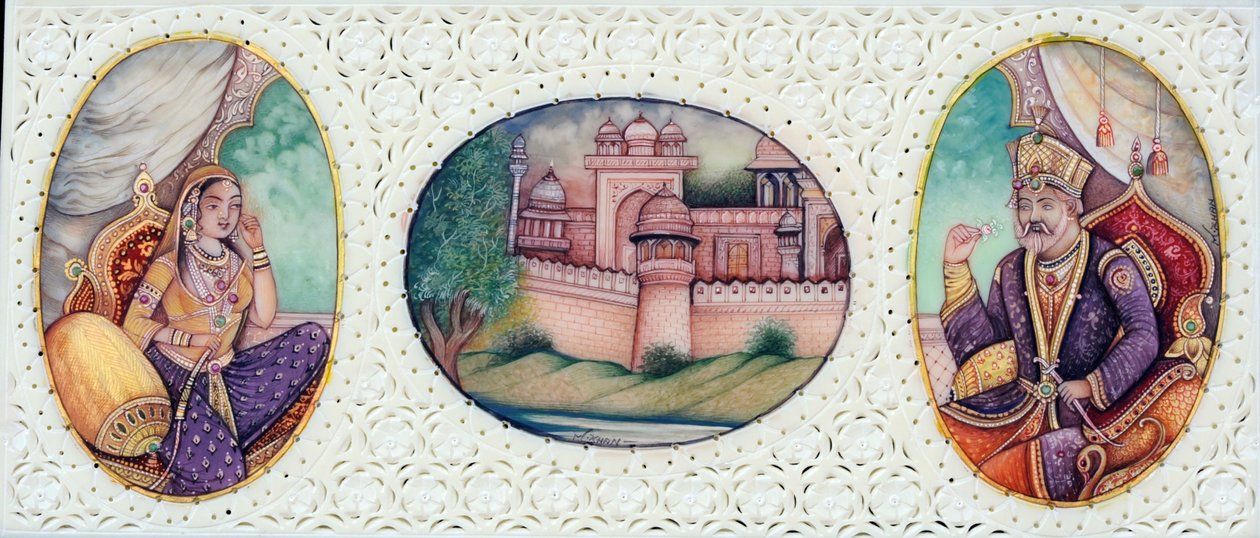 Miniatura przedstawiająca cesarza Mogołów Bahadura Szacha Zafara z żoną Zeenat Mahal autorstwa School Indian