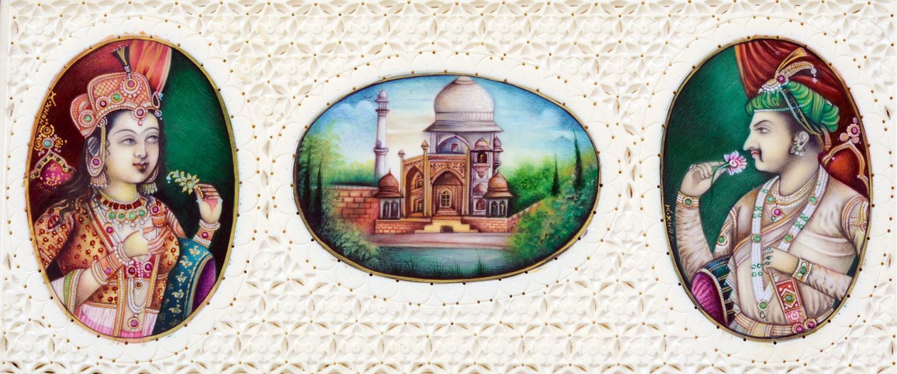 Miniatura przedstawiająca cesarza Mogołów Jahangira z żoną Noorjahan autorstwa School Indian