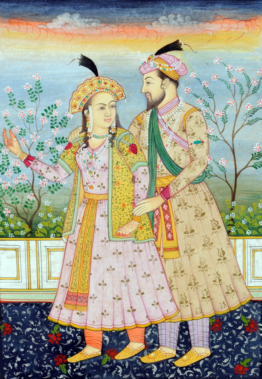 Miniatura przedstawiająca cesarza Mogołów Shah Jahana z żoną Mumtaz Mahal autorstwa School Indian