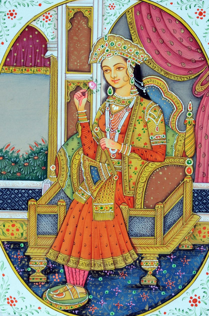 Miniaturowy obraz królowej Mogołów Mumtaz Mahal autorstwa School Indian