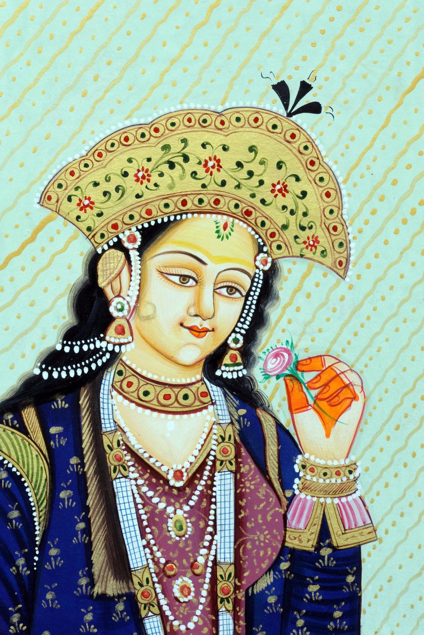 Miniaturowy obraz królowej Mogołów Mumtaz Mahal autorstwa School Indian