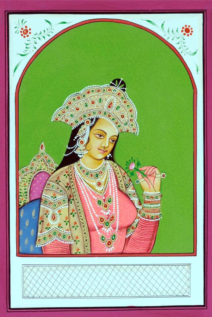 Miniaturowy obraz królowej Mogołów Mumtaz Mahal autorstwa School Indian