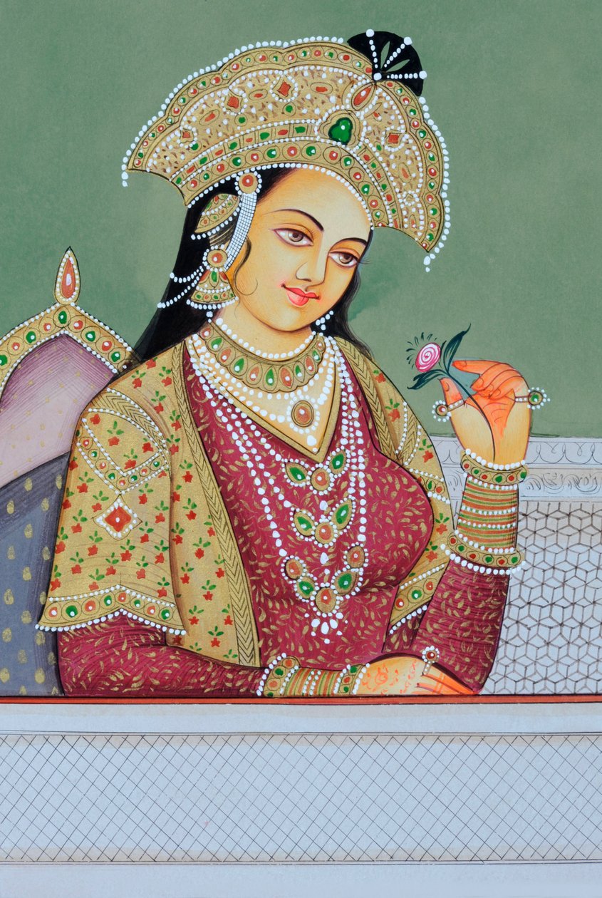 Miniaturowy obraz królowej Mogołów Mumtaz Mahal autorstwa School Indian