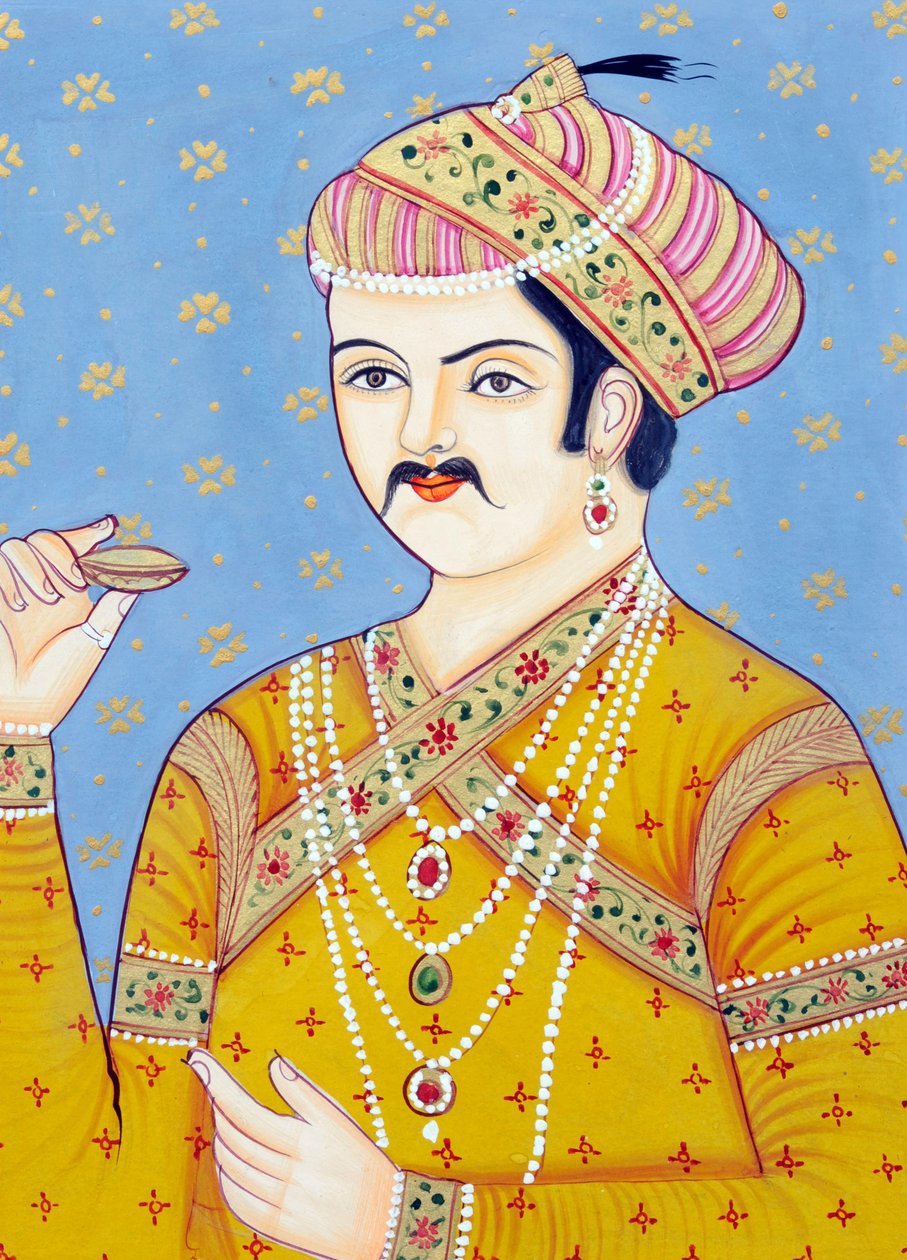 Miniatura przedstawiająca cesarza Mughul Akbara autorstwa School Indian