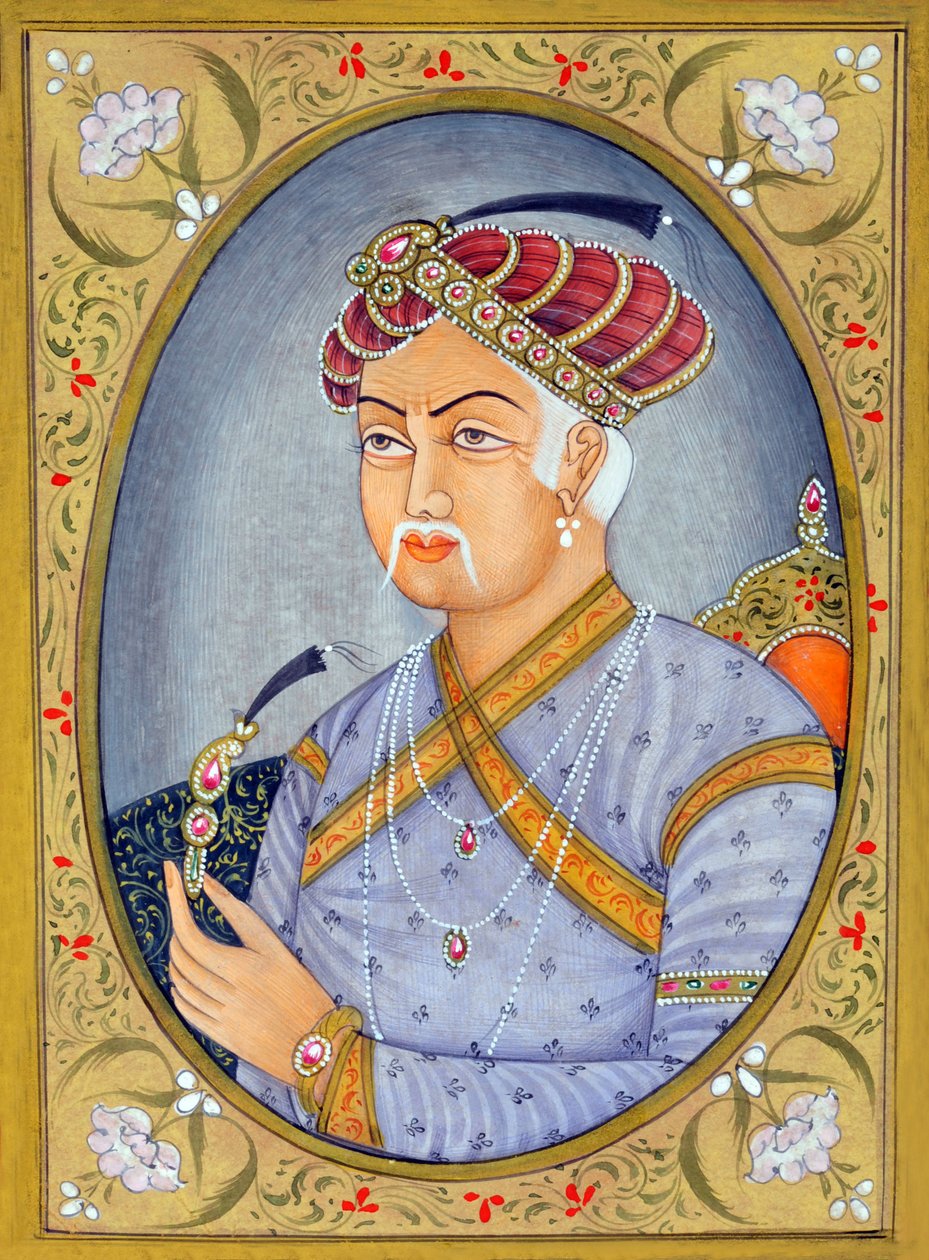 Miniatura przedstawiająca cesarza Mughul Akbara autorstwa School Indian