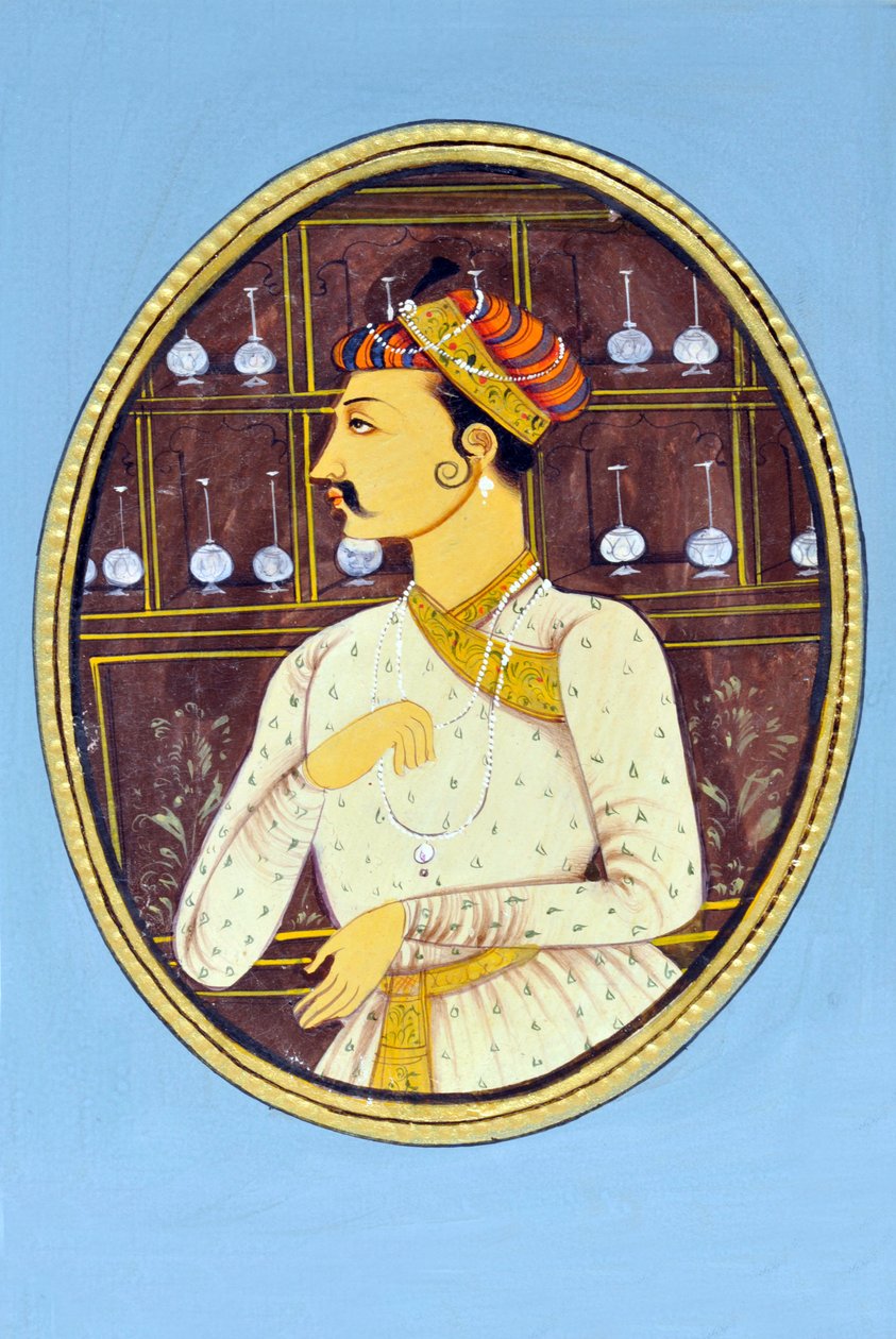 Miniatura przedstawiająca cesarza Mughul Akbar Indie Azja autorstwa School Indian