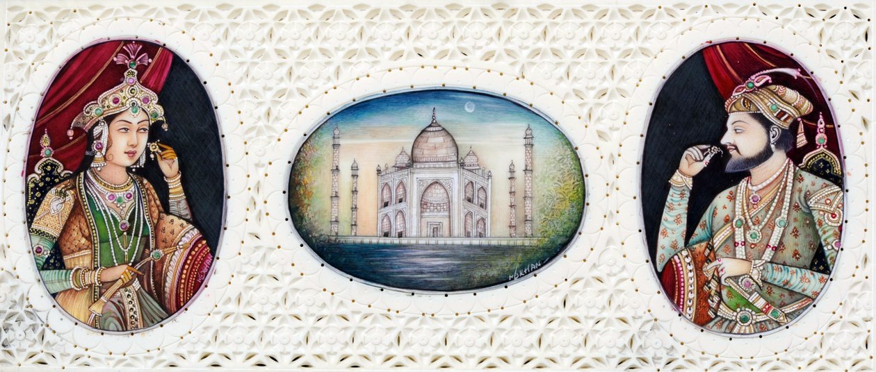Miniatura przedstawiająca cesarza Mogołów Shah Jahana z żoną Mumtaj Mahal autorstwa School Indian