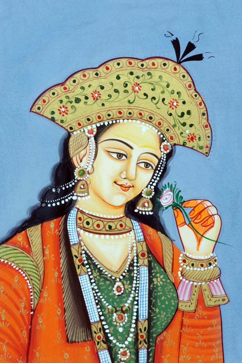 Miniaturowy obraz królowej Mogołów Mumtaz Mahal autorstwa School Indian