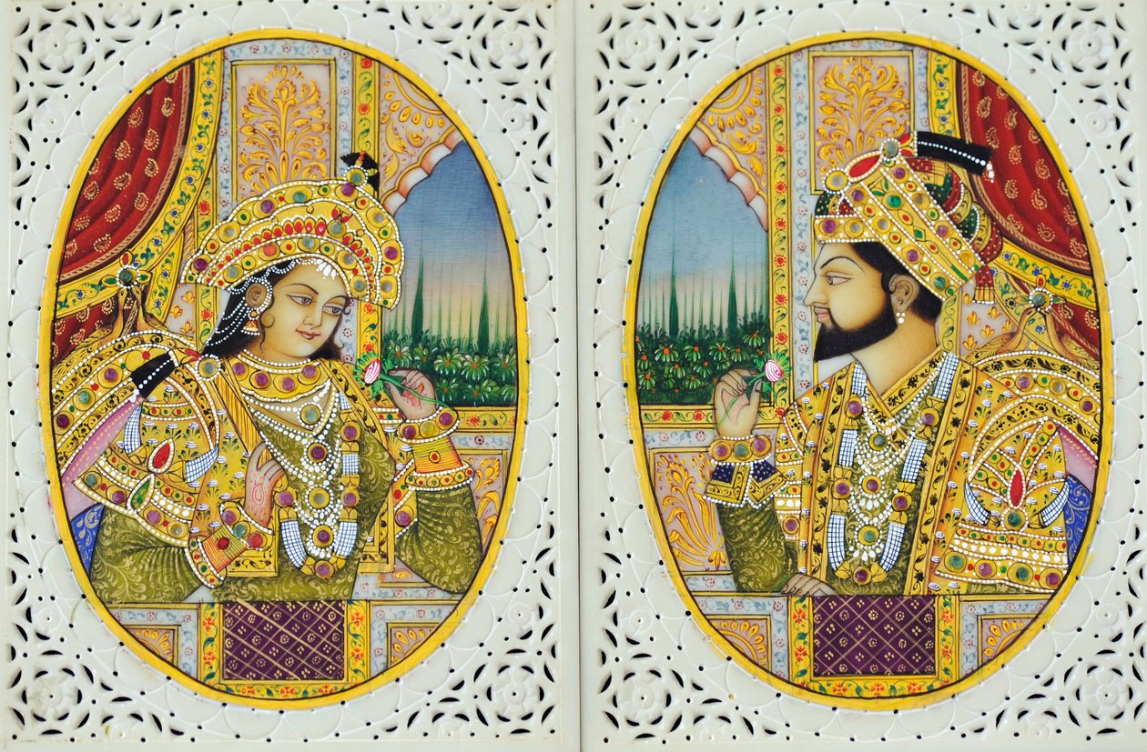 Miniatura przedstawiająca Szahdżahana z żoną Mumtaj Mahal Indie Azja autorstwa School Indian