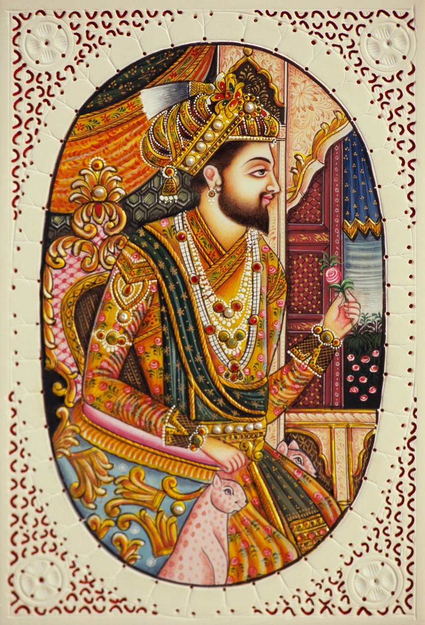 Miniaturowy obraz na kości słoniowej cesarza Mogołów Shah Jahana autorstwa School Indian