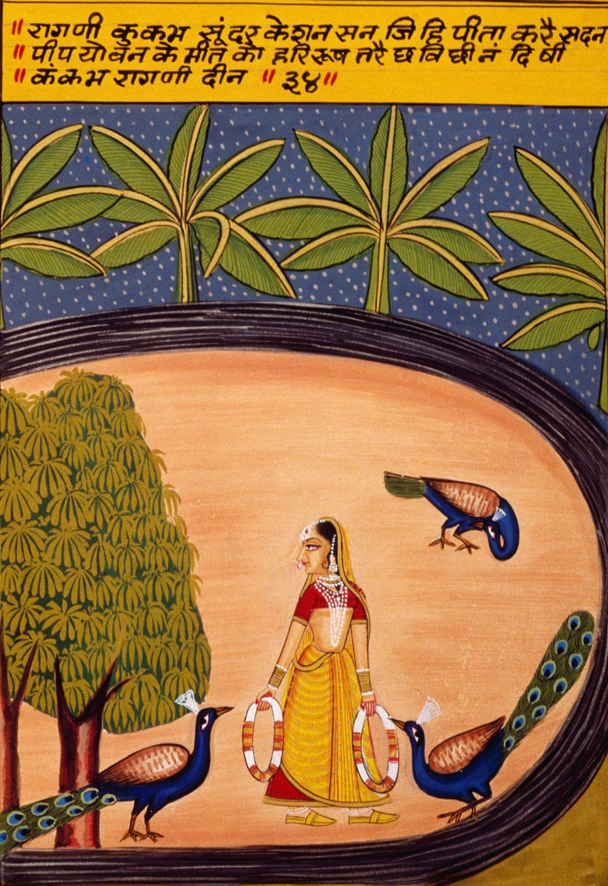 Miniatura na papierze, Ragini Kukumb, Szkoła Nathdwara autorstwa School Indian