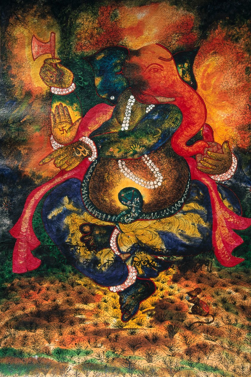 Miniatura obrazu Boga Ganesh Ganpati na papierze autorstwa School Indian