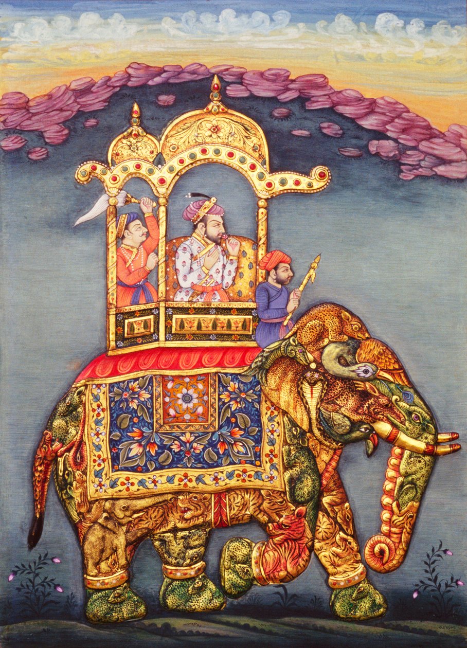 Król Mogołów Shah Jahan jadący na słoniu autorstwa School Indian