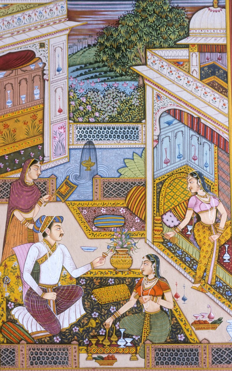 Miniaturowy obraz Mughal na papierze Królewski król pijący drinka autorstwa School Indian