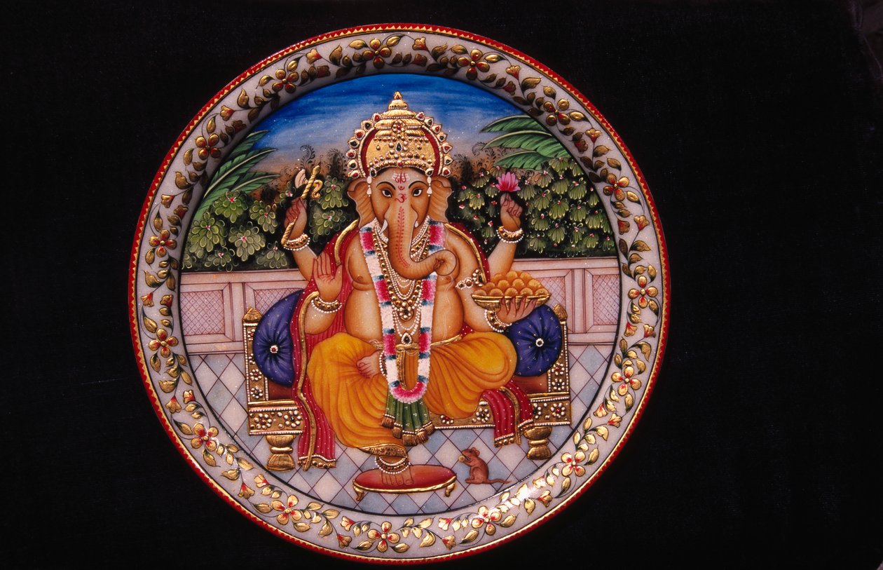 Obraz Boga Ganesh Ganpati na marmurowej płycie autorstwa School Indian