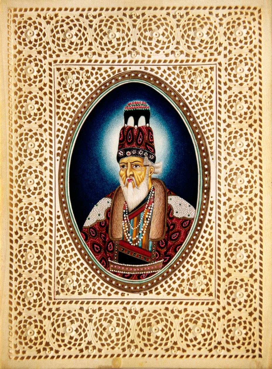 Obraz cesarza Mogołów Shah Jahana na kości słoniowej autorstwa School Indian